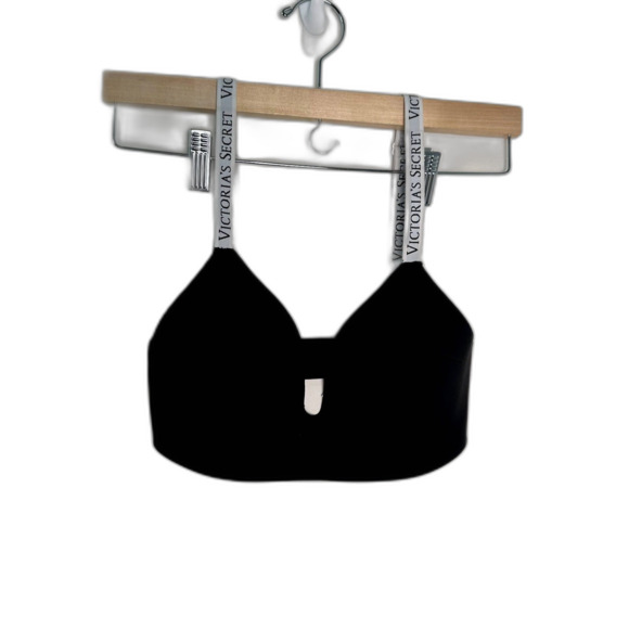 Victoria's Secret Black Lightly Lined Wireless Bra 32DD E70 Logo Strap Comfort - Picture 1 of 4